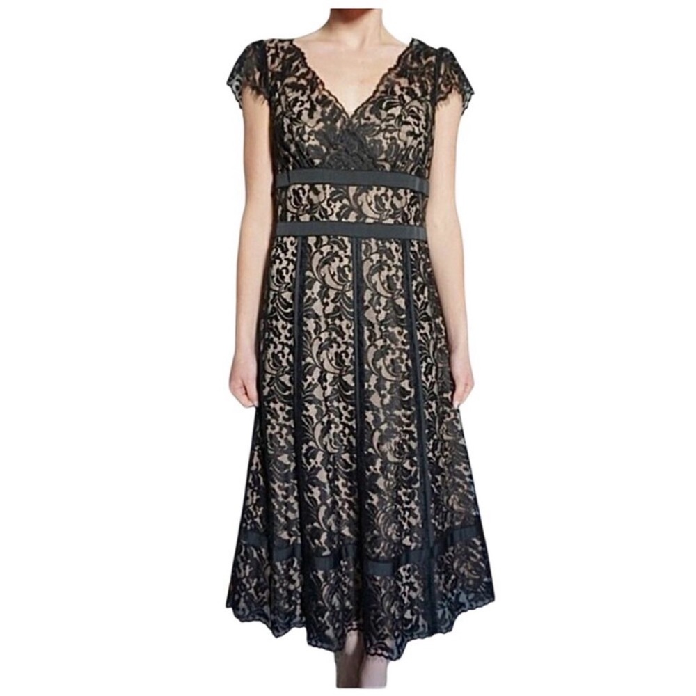 🖤 Elegant Black Lace Cocktail Dress – Cap Sleeves, Lined, Size S 🖤